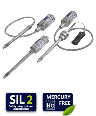 PT410 - Sensor with rigid stem, PT412 - Sensor with rigid stem and flexible stem, TPT412 - Combined sensor with rigid stem, flexible stem and built-in temperature sensor